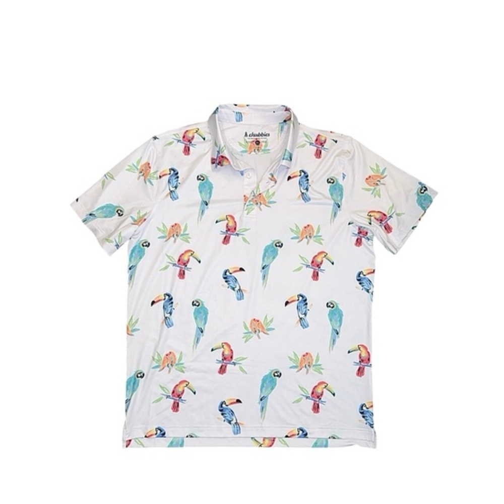 Chubbies The Dude Where's Macaw Bird Print Performance Polo Shirt‎ XL